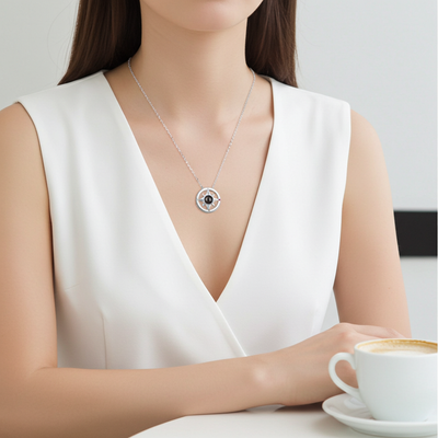PX14 - Compass Projection Necklace - Silver, Rose Gold and Gold Color