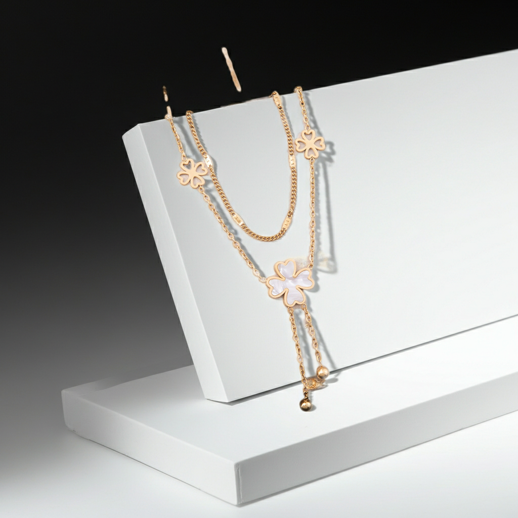 GP63 - Echoya White Heart & Clover Layered Necklace