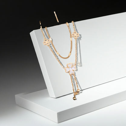 GP63 - Echoya White Heart & Clover Layered Necklace