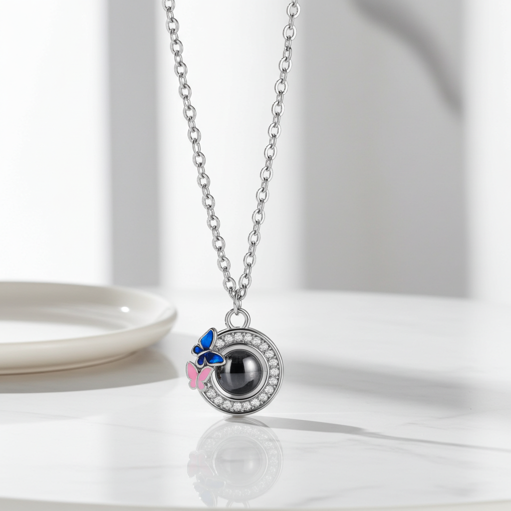 PX59 - Butterfly Halo Photo Projection Necklace
