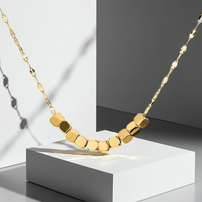 CC01 - Minimalist Gold Cube Bead Necklace | Customizable Geometric Jewelry
