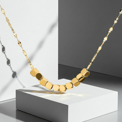 CC01 - Minimalist Gold Cube Bead Necklace | Customizable Geometric Jewelry