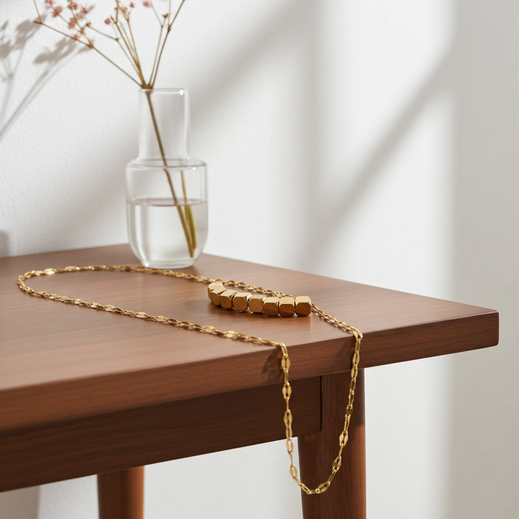 CC01 - Minimalist Gold Cube Bead Necklace | Customizable Geometric Jewelry