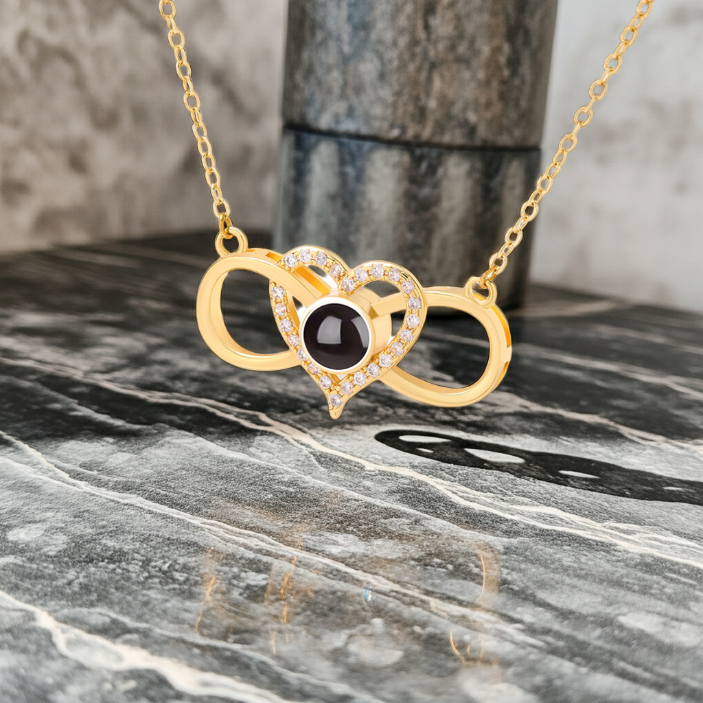 PX35 - Infinity Heart Photo Projection Necklace – Eternal Love Captured in a Glance