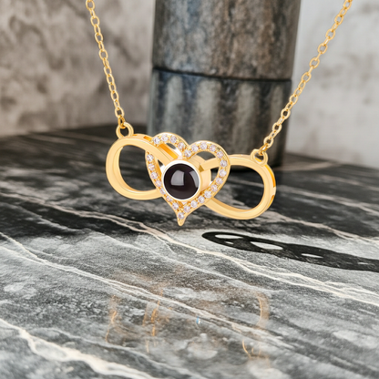 PX35 - Infinity Heart Photo Projection Necklace – Eternal Love Captured in a Glance