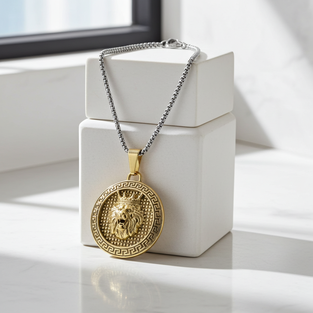 GP03 - Lion King Medallion Pendant Necklace – Strength, Royalty &amp; Bold Style