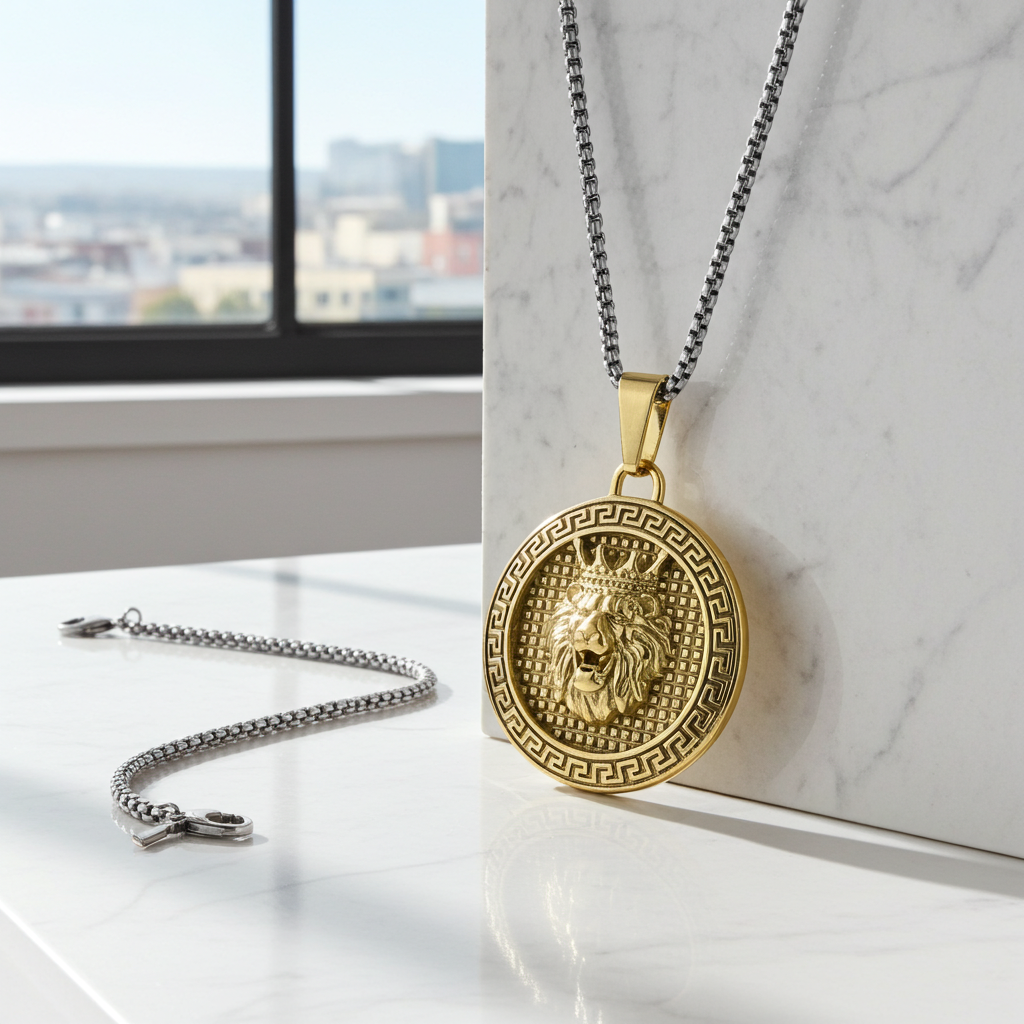 GP03 - Lion King Medallion Pendant Necklace – Strength, Royalty &amp; Bold Style