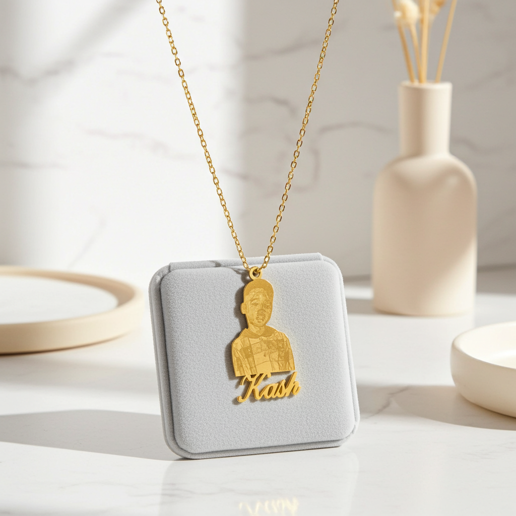 DZ01 - Custom Engraved Photo Pendant Necklace with Name – Eternal Memory Keepsake