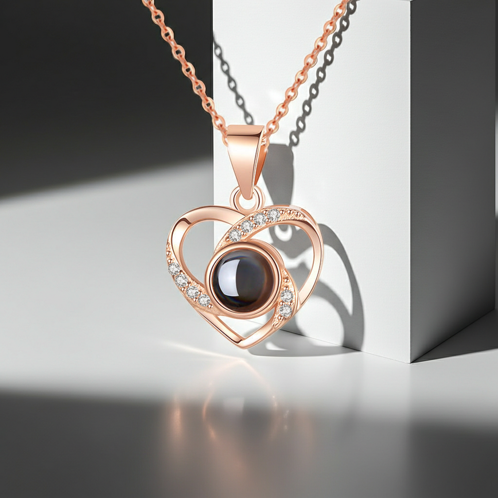 PX02 - Personalized Photo Projection Heart Necklace – Rose Gold, Silver, and Gold Colour