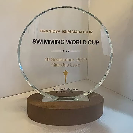 SP09 - Personalized Crystal Trophy with Wooden Base – Custom Engraved Award