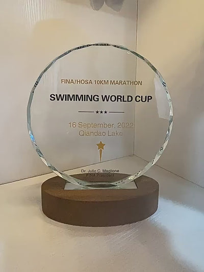 SP09 - Personalized Crystal Trophy with Wooden Base – Custom Engraved Award