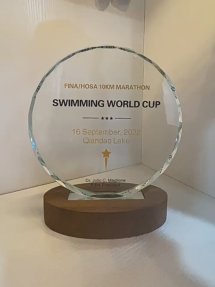 SP09 - Personalized Crystal Trophy with Wooden Base – Custom Engraved Award