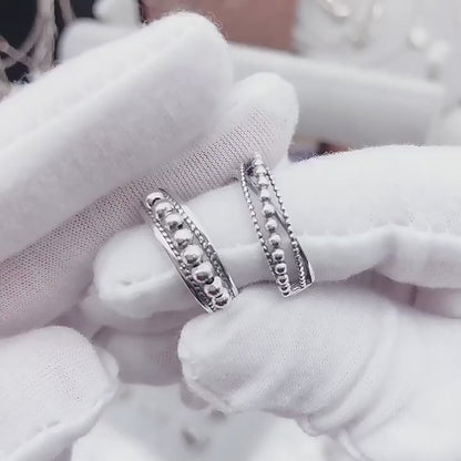 CC09 925 Sterling Silver Beaded Open Ring Set (Pair) – Adjustable Minimalist Couple Rings