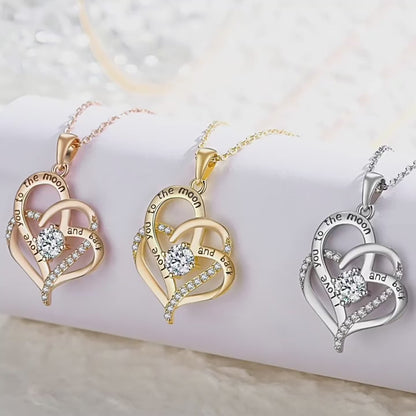 GP08 💖 "I Love You to the Moon and Back" Heart Necklace – With Sparkling Cubic Zirconia