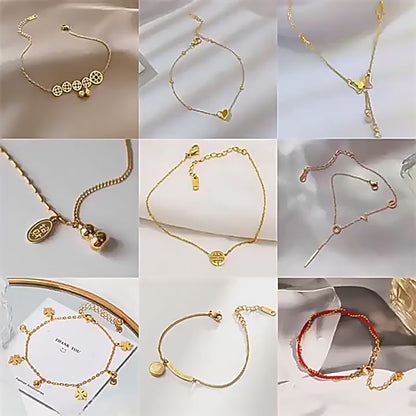 FC01 🌟 Delicate Gold Anklet Collection – Symbols of Love, Luck & Grace