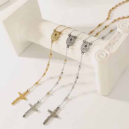 GP18 ✝️ Stainless Steel Rosary Necklace – Saint Benedict Crucifix Design