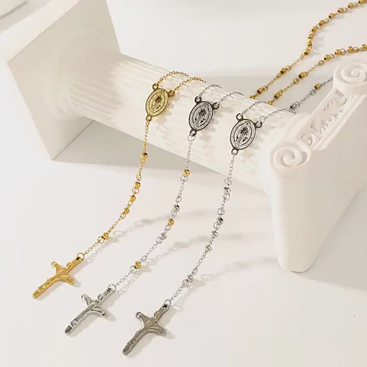 GP18 ✝️ Stainless Steel Rosary Necklace – Saint Benedict Crucifix Design