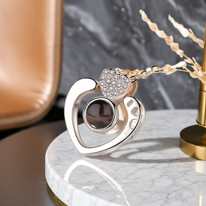 PX25 - Triple/Double Heart Hidden Photo Projection Necklace – Silver / Rose Gold