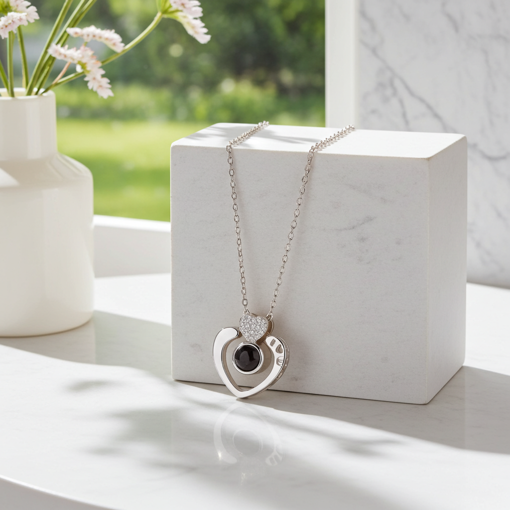 PX25 - Triple/Double Heart Hidden Photo Projection Necklace – Silver / Rose Gold