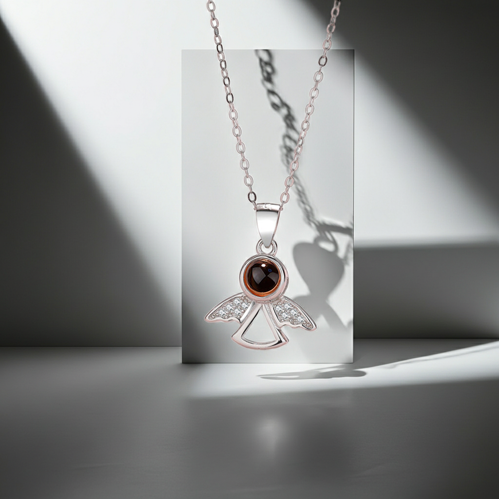 PXS100 - Silver Angel Wings Photo Projection Necklace – A Guardian of Your Memories