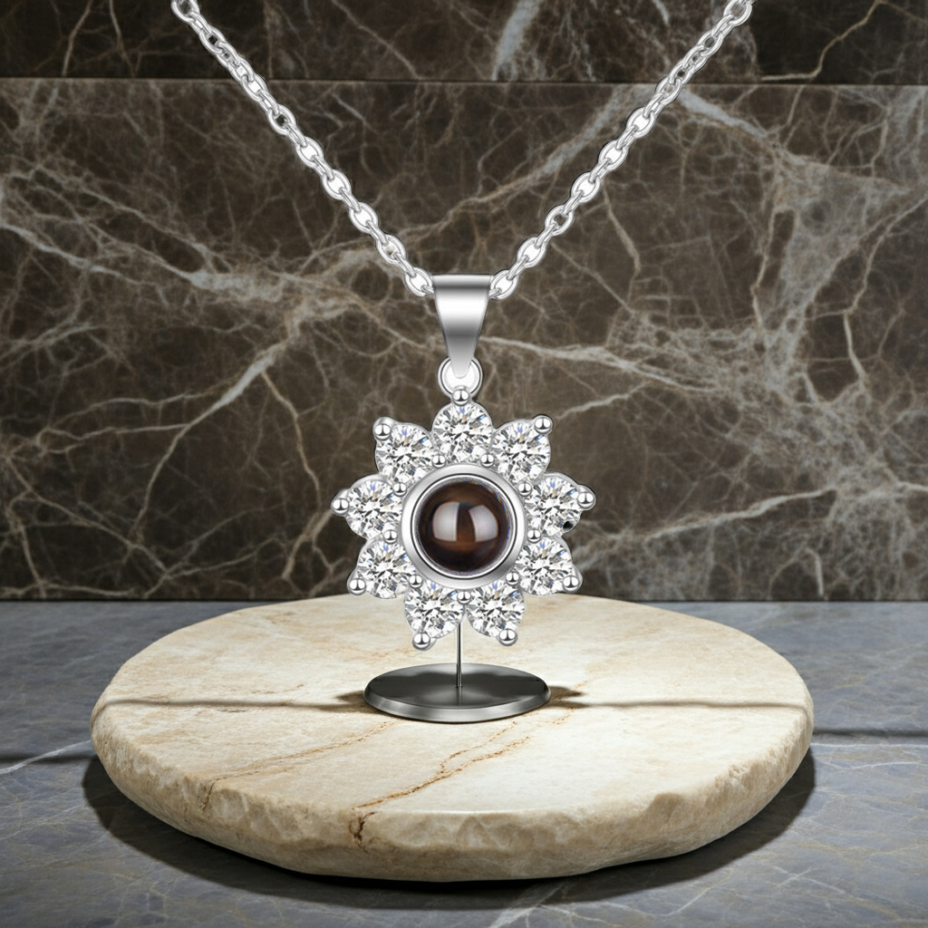 PXS109 - Echoya Sunflower Photo Projection Necklace
