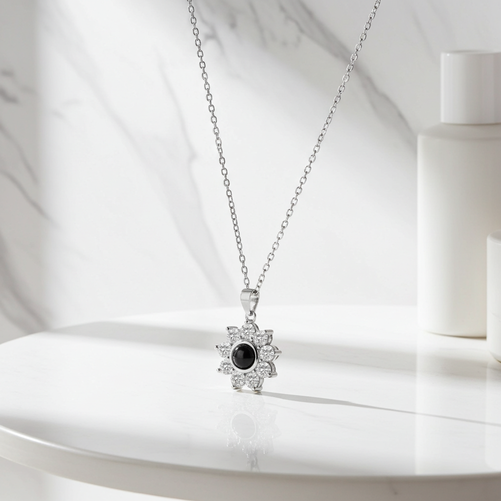 PXS109 - Echoya Sunflower Photo Projection Necklace