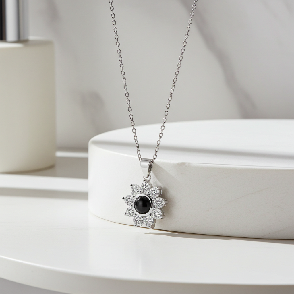 PXS109 - Echoya Sunflower Photo Projection Necklace