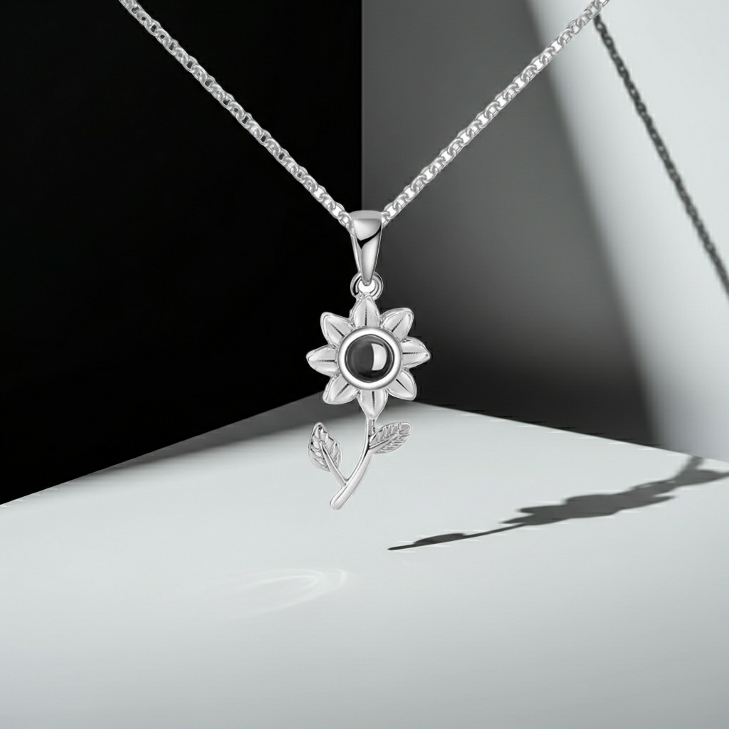 PX07 - Custom Sunflower Projection Necklace – Hidden Photo Inside (Multiple Color Options)