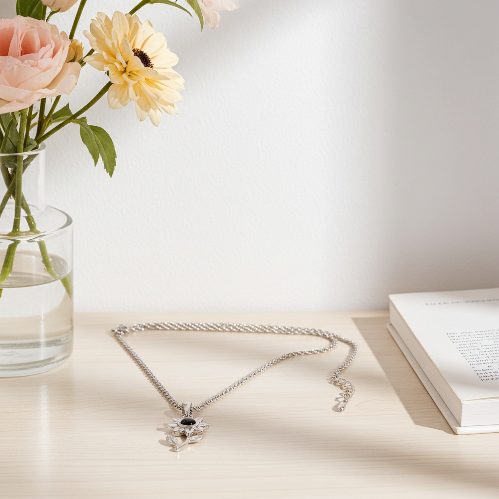 PX07 - Custom Sunflower Projection Necklace – Hidden Photo Inside (Multiple Color Options)