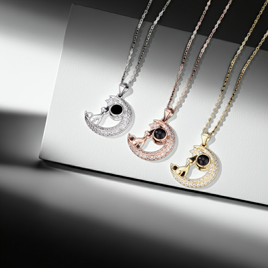 PXS104 - “Reach for the Stars” Moon & Dog Photo Projection Necklace