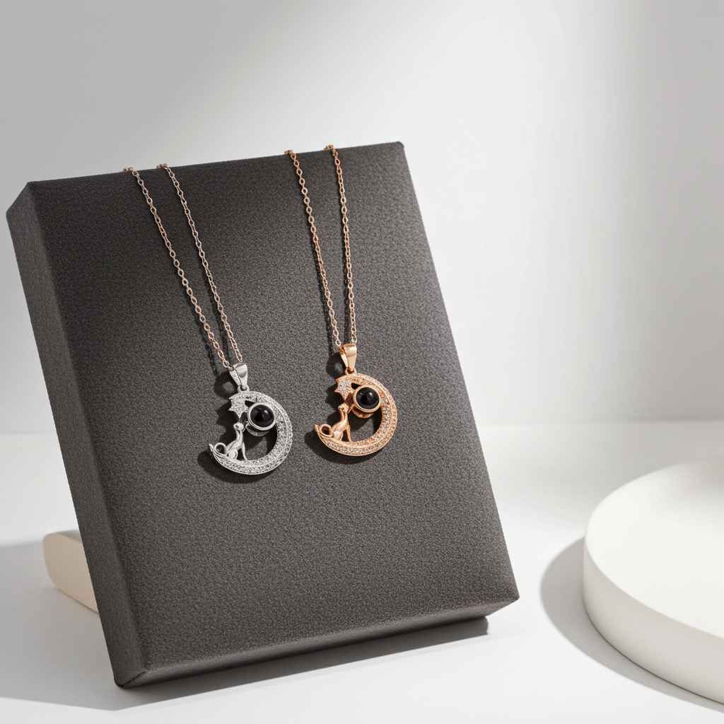 PXS104 - “Reach for the Stars” Moon & Dog Photo Projection Necklace