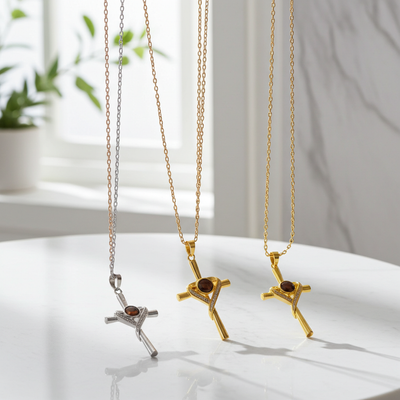 PX11 - Cross & Heart Projection Necklace – Hidden Photo Keepsake (Gold / Silver / Rose Gold)