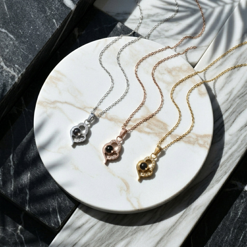 Personalised Teardrop Heart Photo Projection Necklace