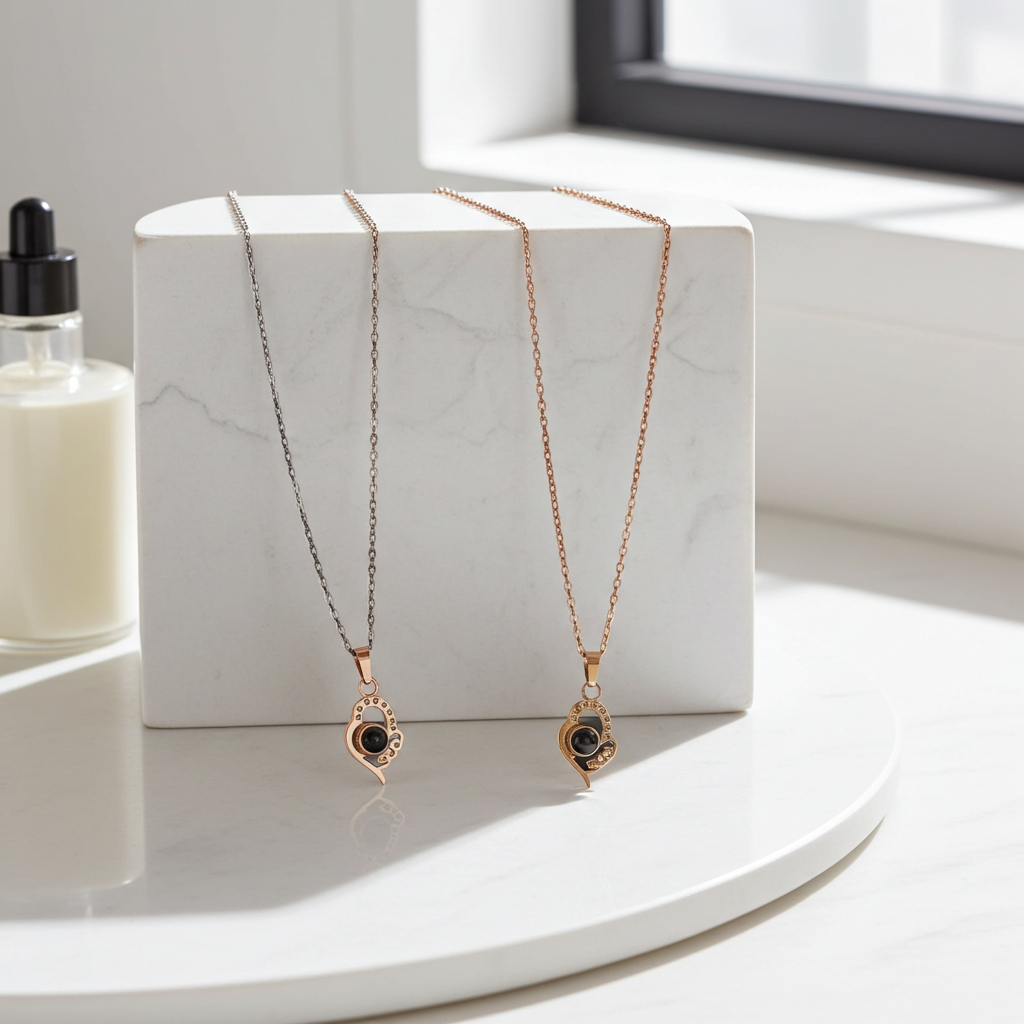 PX03 - Custom Photo Projection Teardrop Heart Necklace – Rose Gold, Silver, or Gold Colour