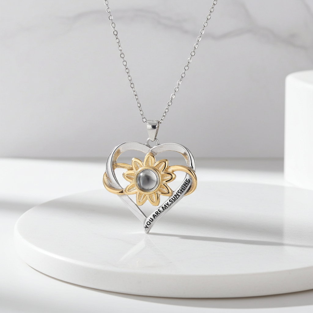 CC13 - Heart & Sunflower S925 Silver Necklace – “You Are My Sunshine”