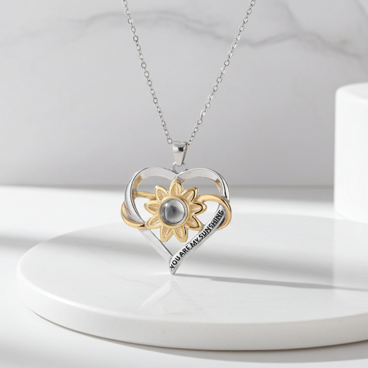 CC13 - Heart & Sunflower S925 Silver Necklace – “You Are My Sunshine”