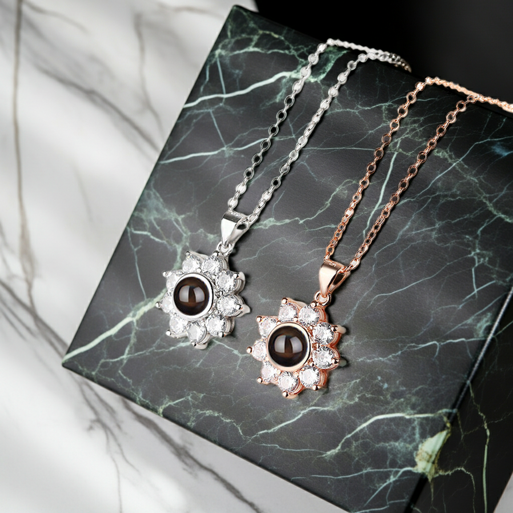 PXS109 - Echoya Sunflower Photo Projection Necklace