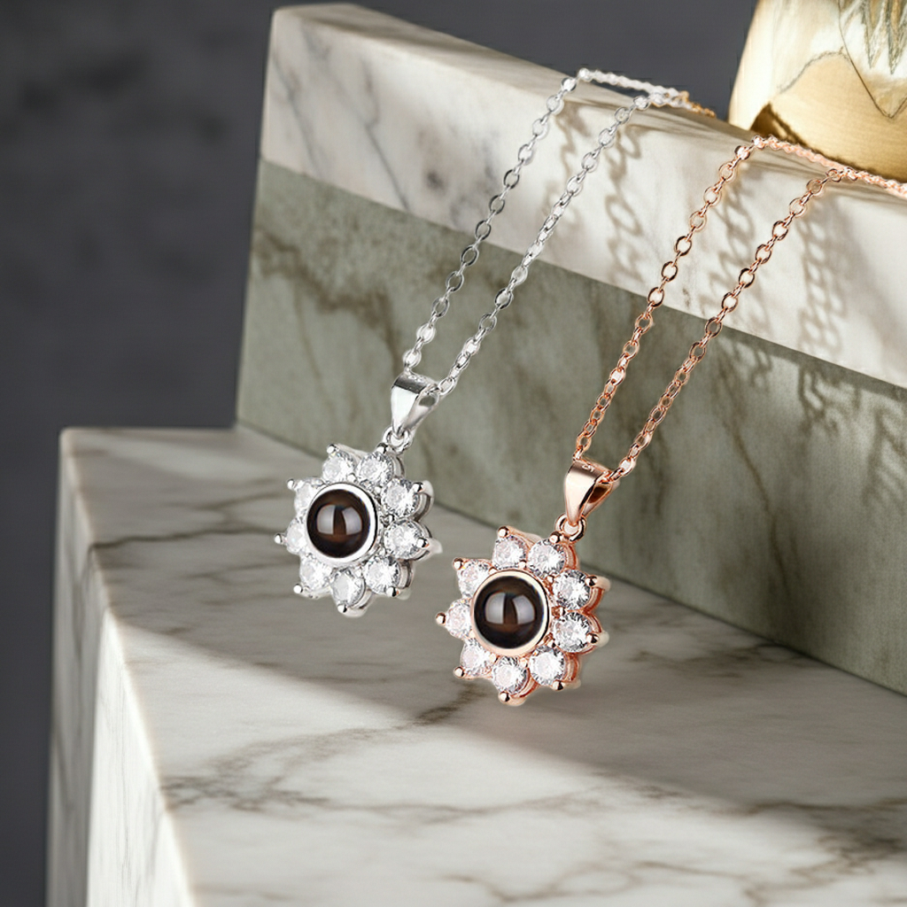 PXS109 - Echoya Sunflower Photo Projection Necklace