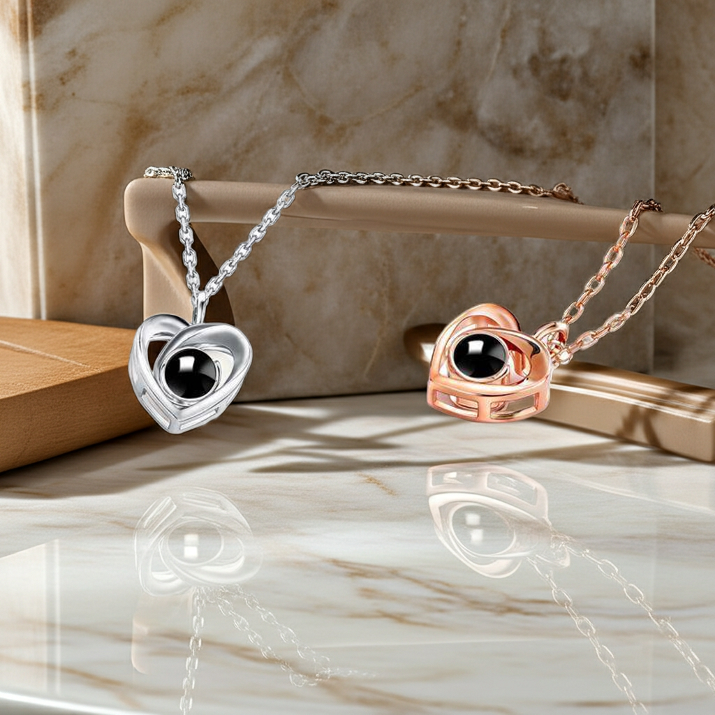 PX28 - Double Heart Custom Photo Projection Necklace