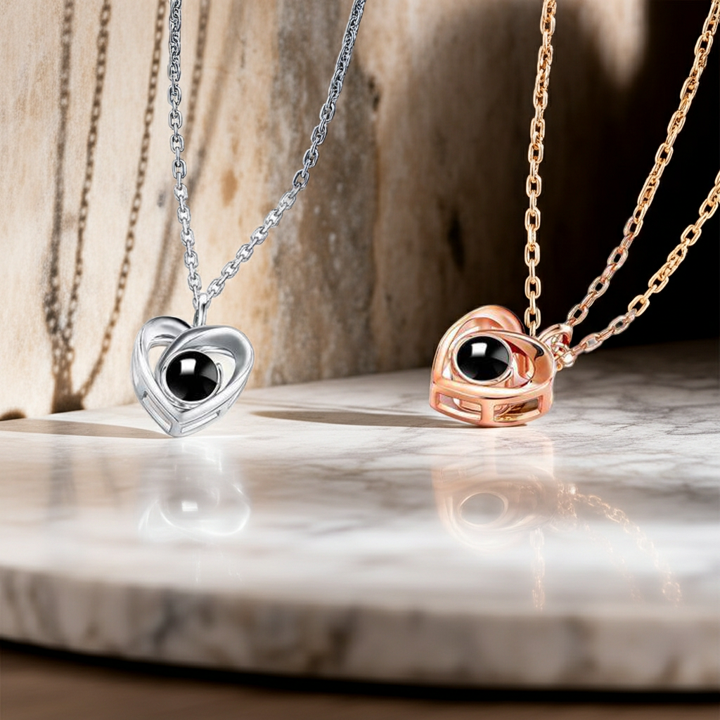 PX28 - Double Heart Custom Photo Projection Necklace