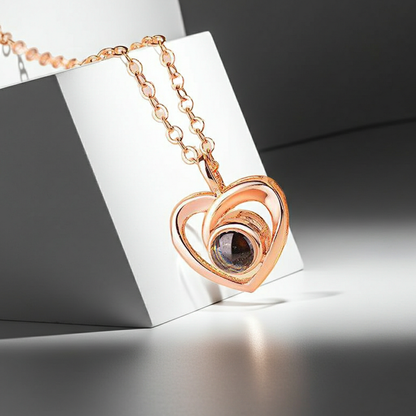 PX28 - Double Heart Custom Photo Projection Necklace