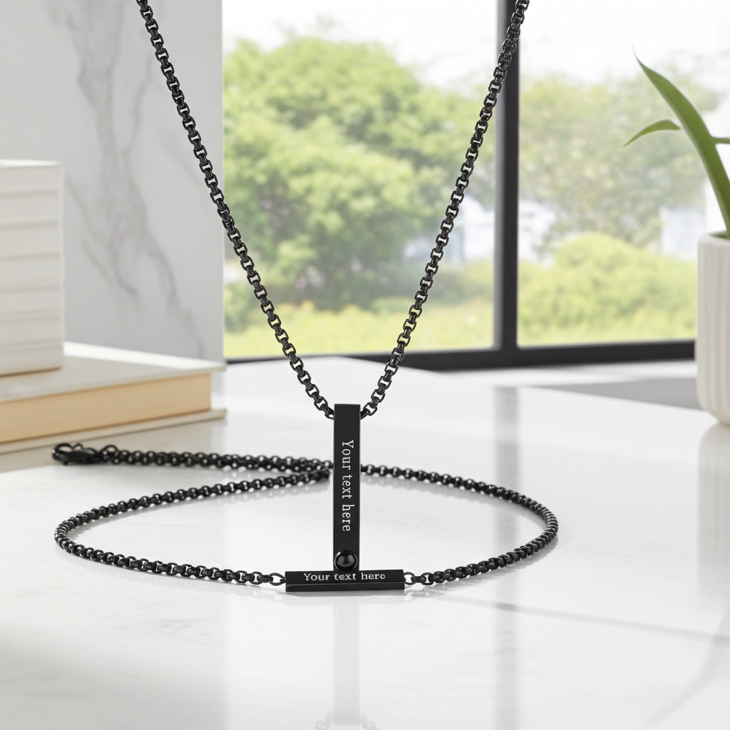 PX94 - Custom Engraved Photo Projection Bar Necklace / Keychain