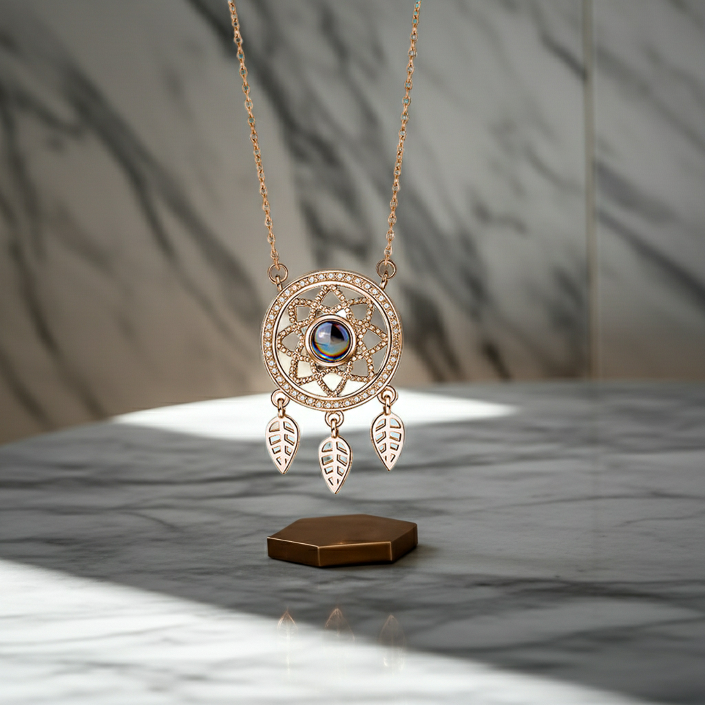 PX23 - Dreamcatcher Hidden Photo Projection Necklace – Silver / Rose Gold