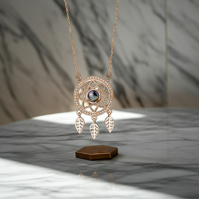 PX23 - Dreamcatcher Hidden Photo Projection Necklace – Silver / Rose Gold