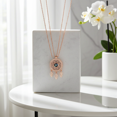 PX23 - Dreamcatcher Hidden Photo Projection Necklace – Silver / Rose Gold